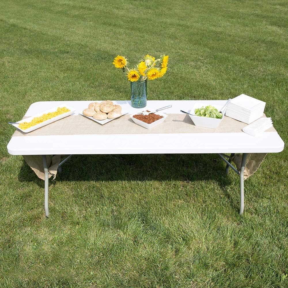 Folding Plastic Dining Table with Handle White 8ft A6765