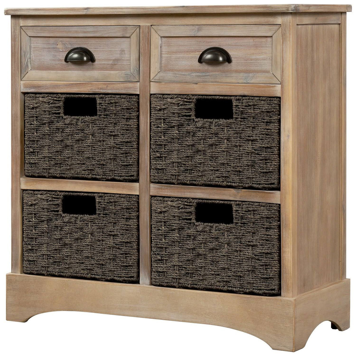 Rustic Storage Cabinet with 2 Drawers and 4 Fabric Basket J8062