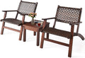 3 PCS Eucalyptus Wood Wicker Patio Conversation Set with Coffee Table G840