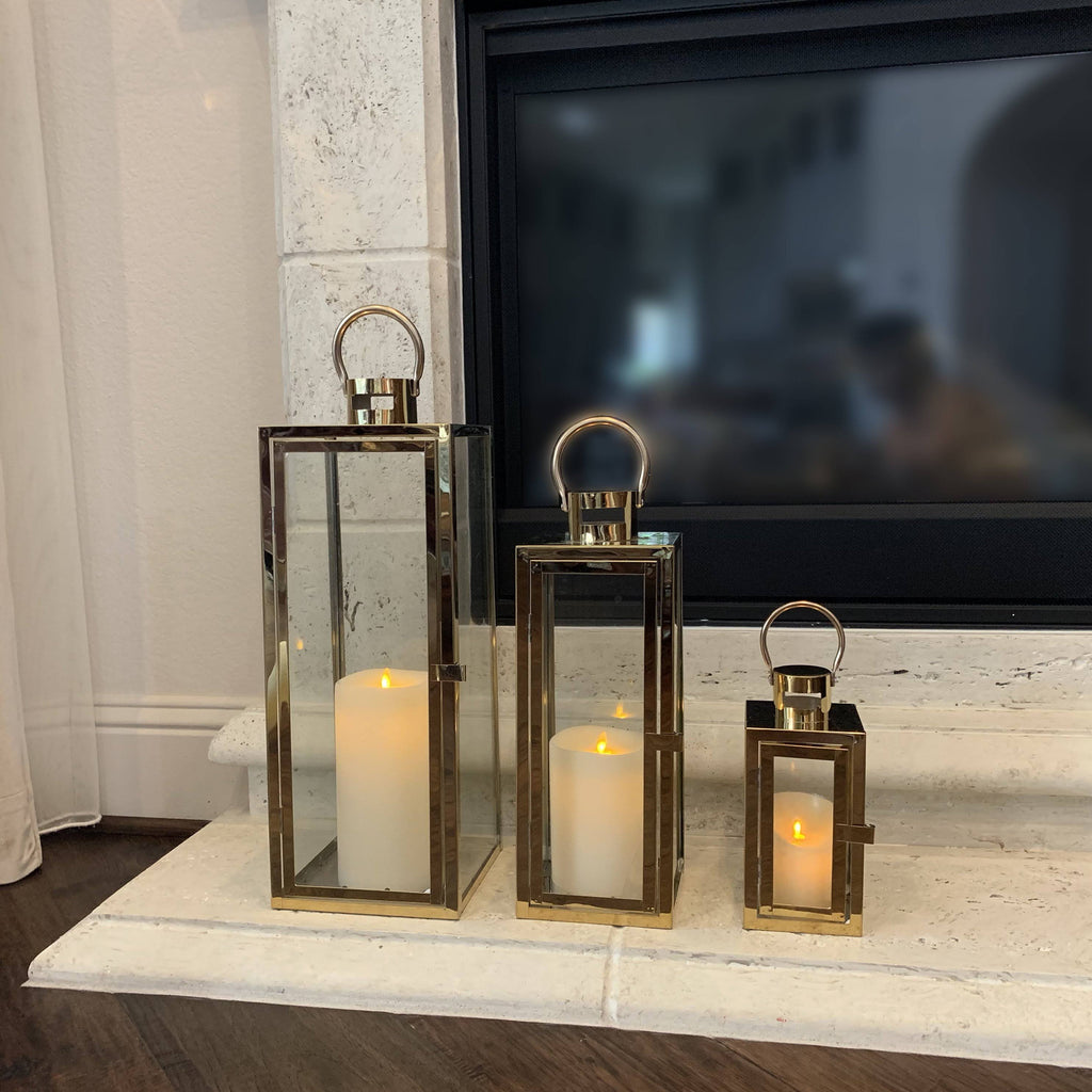 3-Pc Set Jumbo Indoor/Outdoor Candle Lantern Set with Tempered Glass O59881