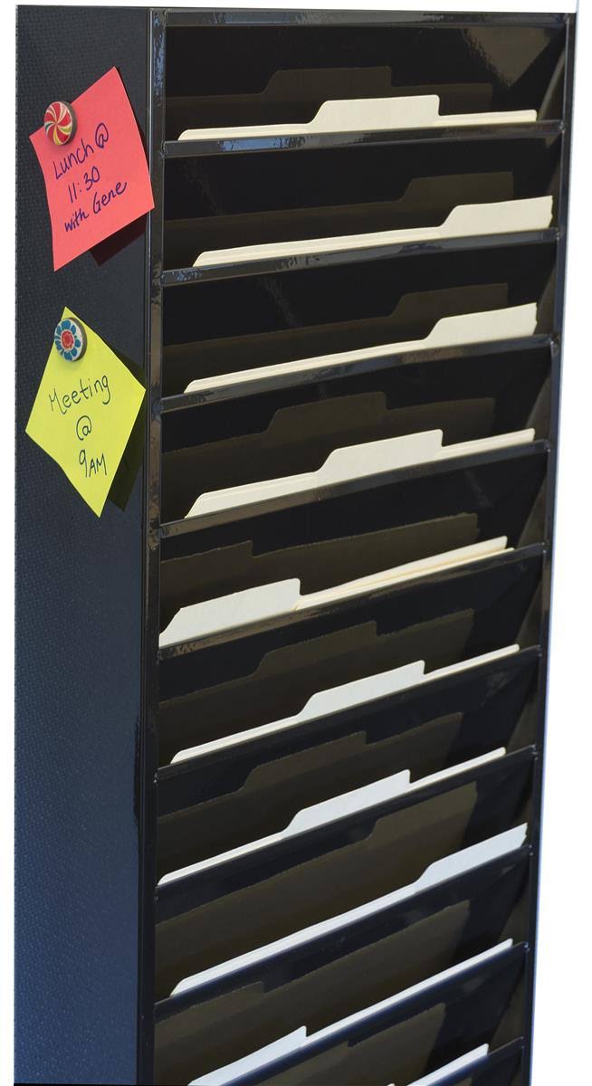 Wall Rack, 20 Pockets, Tiered, Black, Powder Coated Steel B494