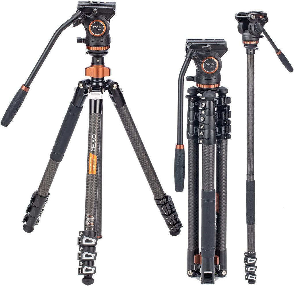 67 inches Carbon Fiber 4-Section Video Tripod with Fluid Drag Head O2565