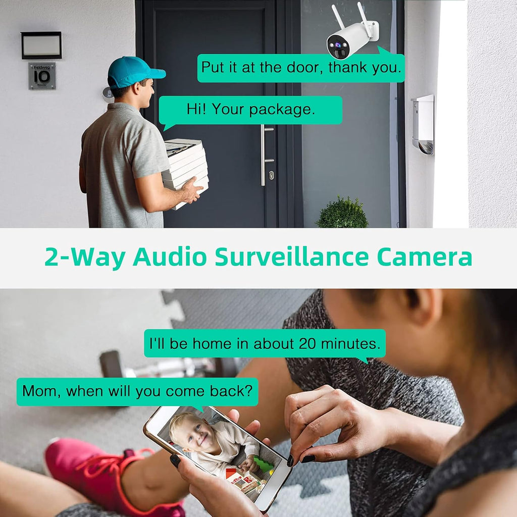 Wireless Security Camera System 3MP with 2 Way Audio, 2 PCS Battery Camera and WiFi Base Station, Color Night Vision H946