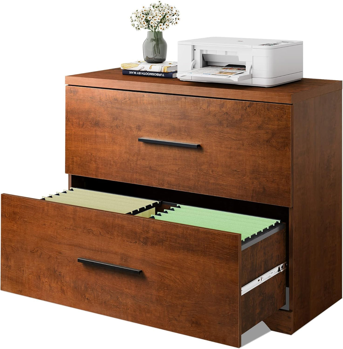 2 Drawer Wood Lateral File Cabinet with Anti-tilt Mechanism, Gray Oak P241
