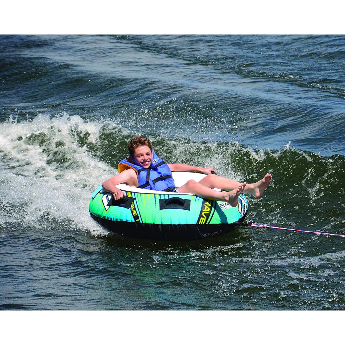 54 Inch 1 Rider Inflatable Towable Water Ski Tube with 4 Handles, Blue O6442