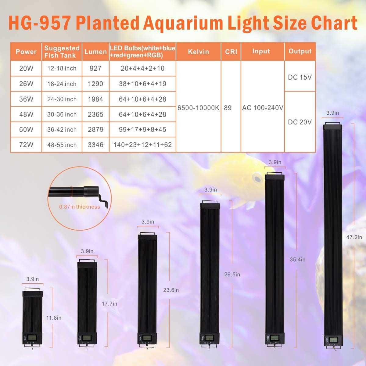 Extendable 7 Colors Full Spectrum LED Aquarium Light Fixture O6711