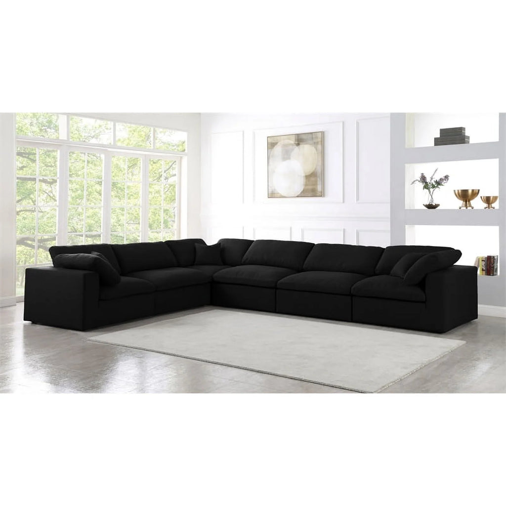 Black Linen Fabric Modular Sectional V706828