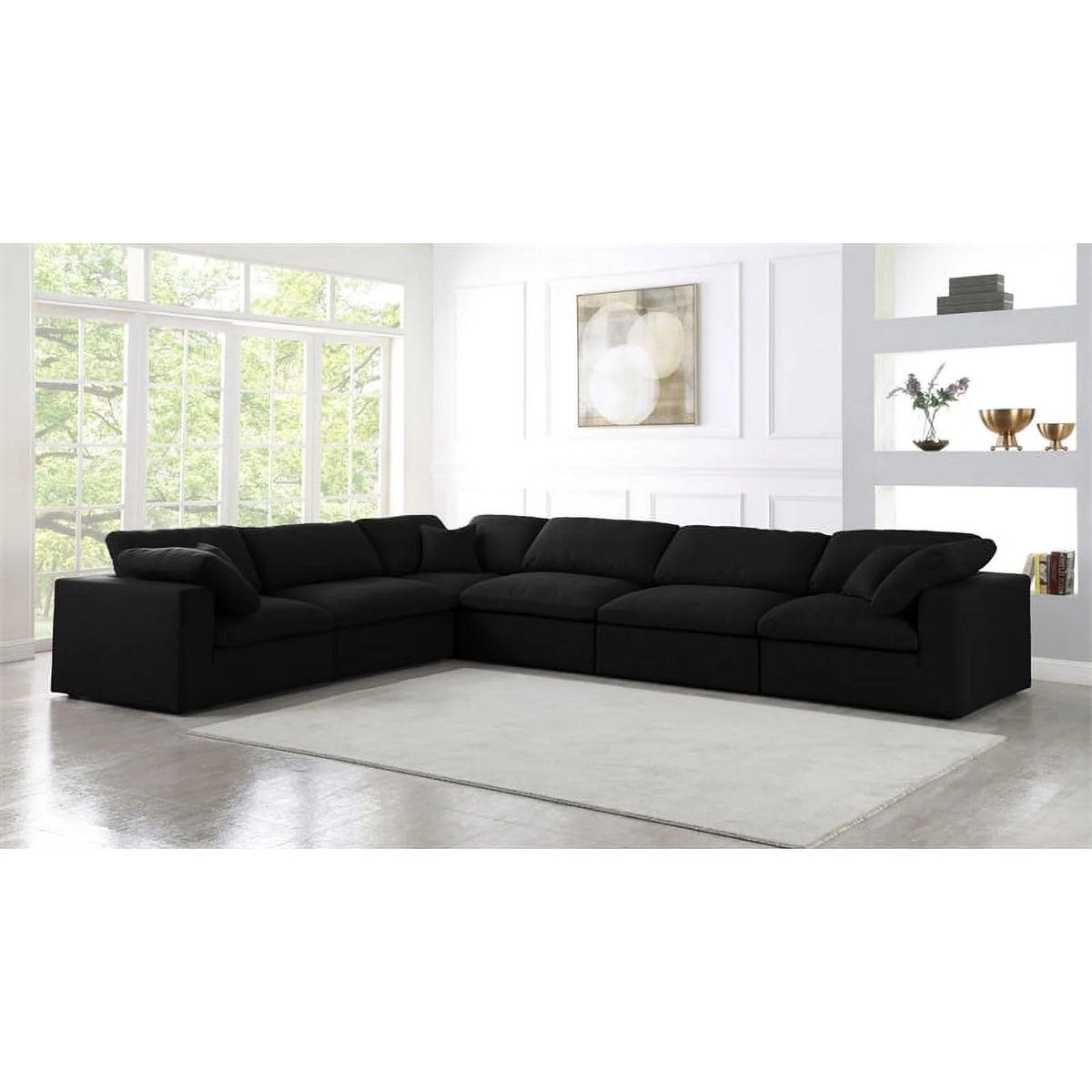 Black Linen Fabric Modular Sectional V706828