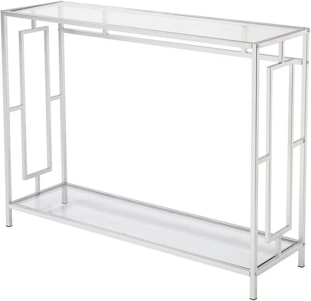 2-Tier Glass Console Table with Tempered Glass Top and Metal Frame H1797
