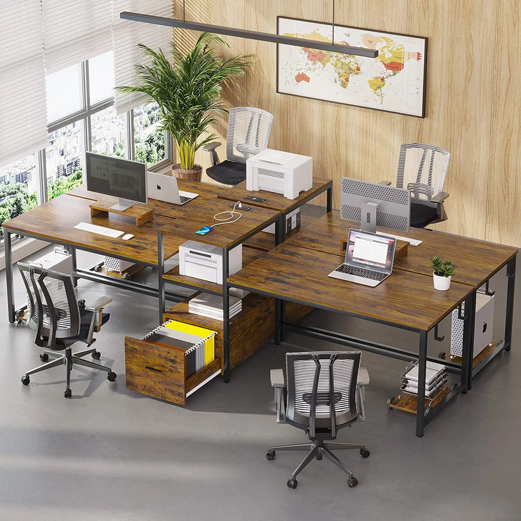 Brown Computer Desk with File Drawer and USB Port U35318