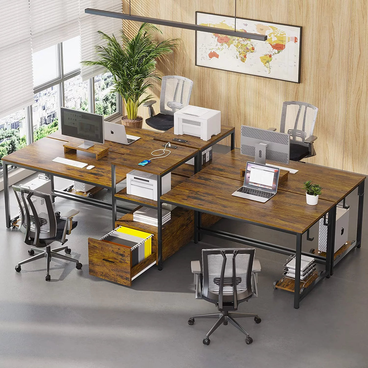 Brown Computer Desk with File Drawer and USB Port U35318