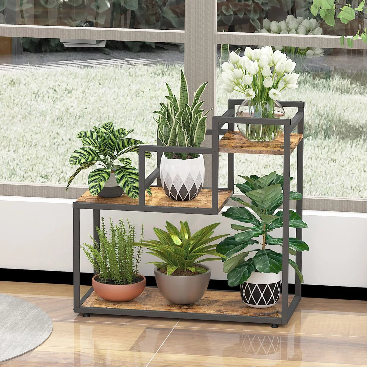 3-Tier Wood Metal Plant Stand D7215