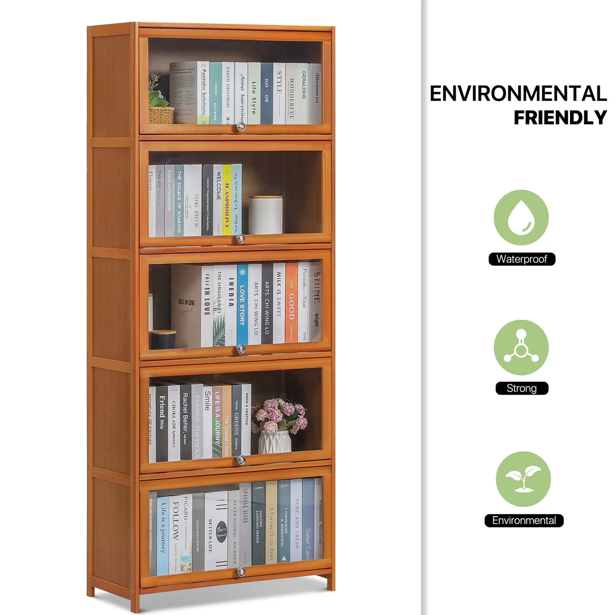 Bamboo Acrylic 5 Shelves Bookcase with Door T341896