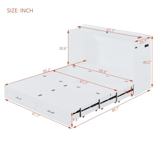 Queen Size Murphy Wall Bed with USB Charging Station and Storage Drawer L74993