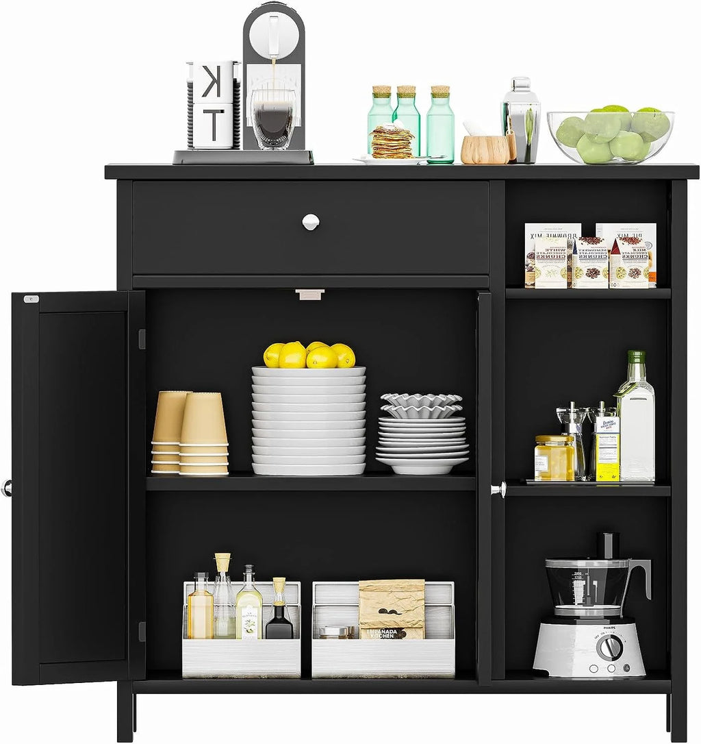Black Freestanding Bathroom Cabinet with Drawer and Adjustable Shelf B266100