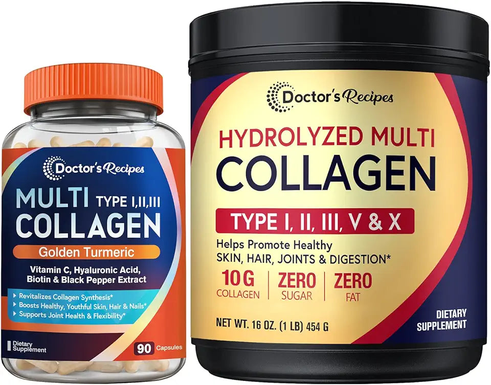 Multi Collagen Peptides Powder 16oz and Multi Collagen Capsules 90 Caps F7350