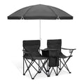 Portable Double Folding Chair with Umbrella, Cooler Bag & Carry Bag, Black U41198