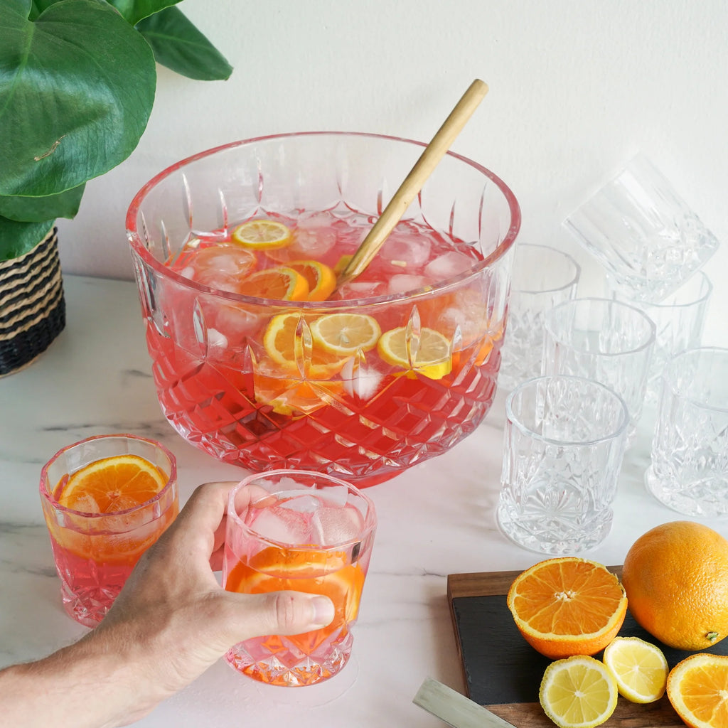 Cut Crystal Punch Bowl Set with 8 Tumblers, Dishwasher Safe L960216