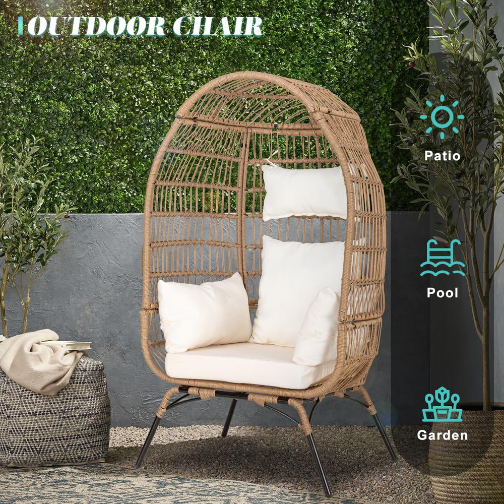 Navy Blue Rattan Wicker Oversize Patio Chair with Cushion V727