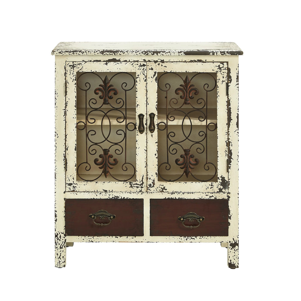 Distressed White 2-Door 2-Drawer Wood and Iron Console Table J212670