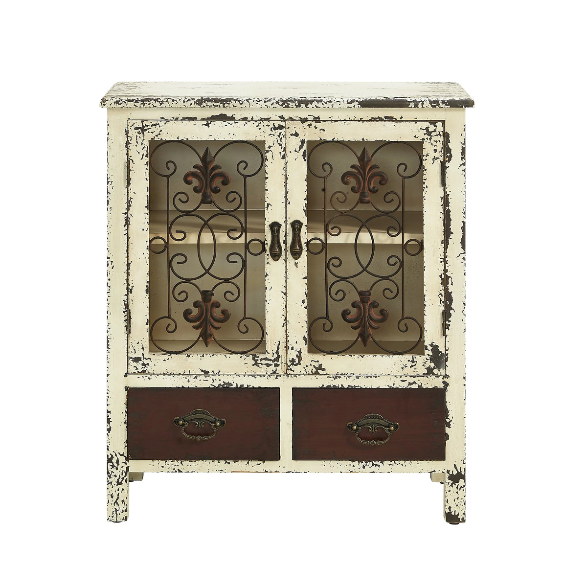 Distressed White 2-Door 2-Drawer Wood and Iron Console Table J212670