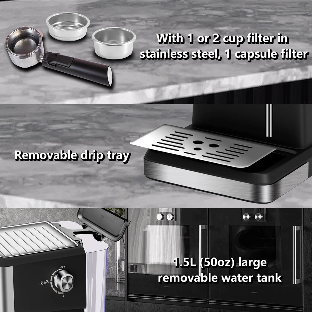 20 Bar Stainless Steel Espresso Machine with Milk Frother I8735