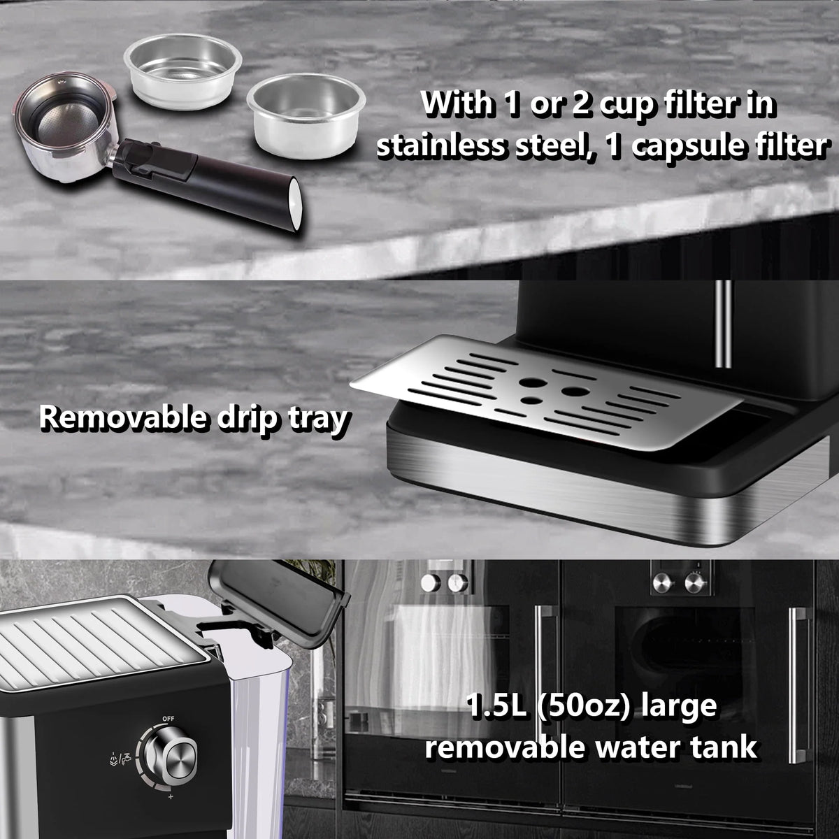 20 Bar Stainless Steel Espresso Machine with Milk Frother I8735