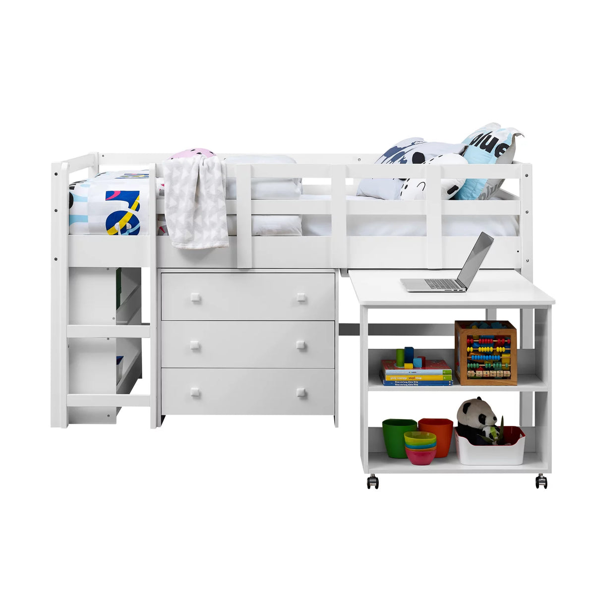 Twin Low Loft Bed with Desk, White E32561
