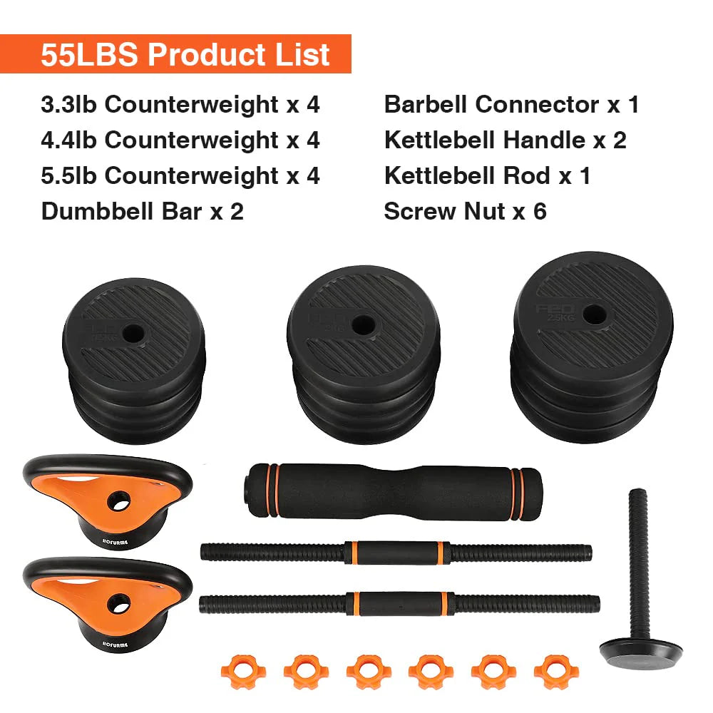 55lb Adjustable Dumbbell, Barbell, and Kettlebell Set H41362