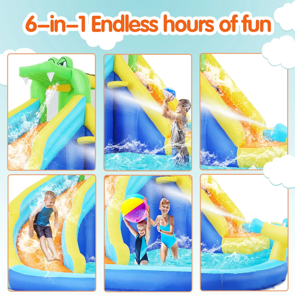 Inflatable Bounce House with Water Slide and Spray Pool X337938