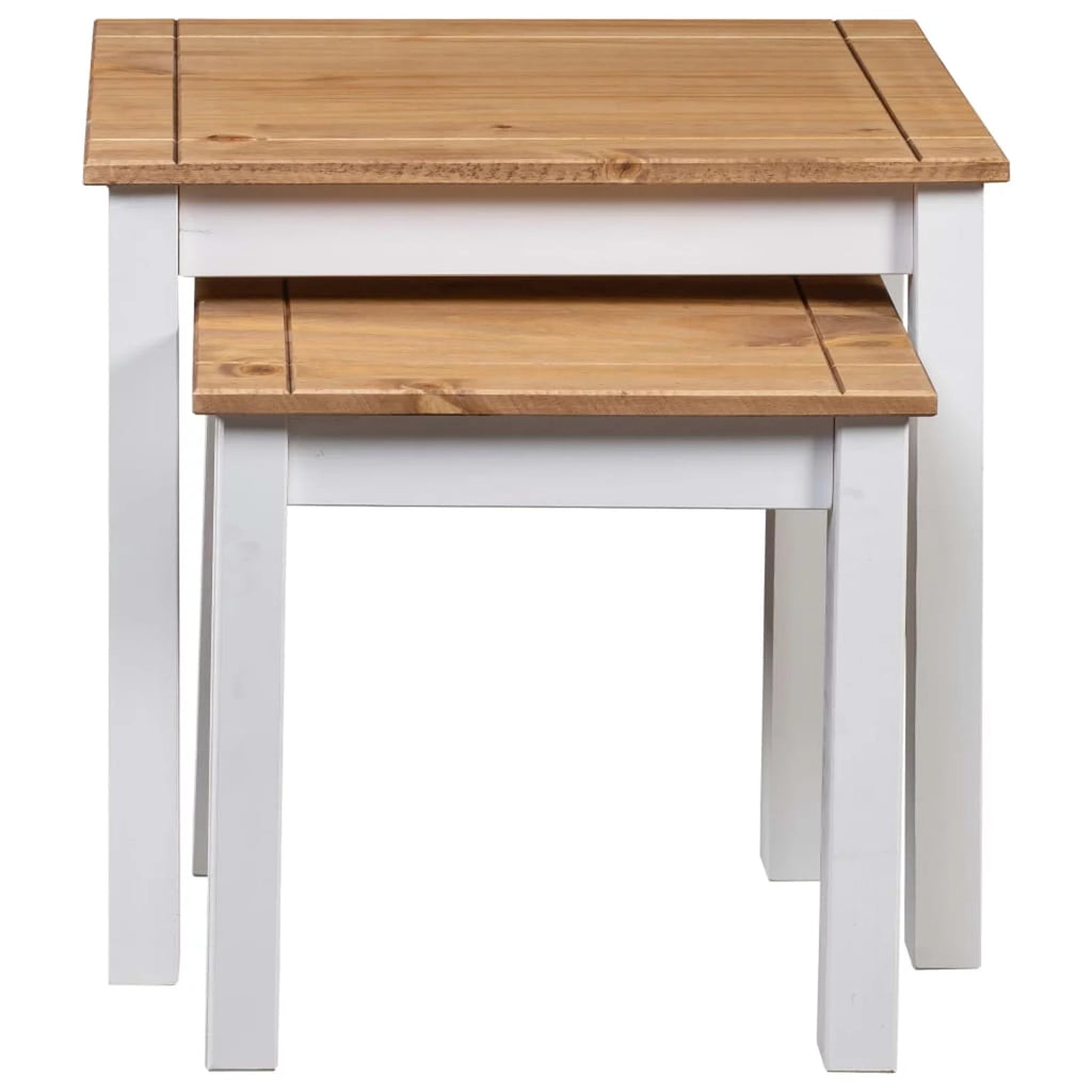 White 2 pcs Solid Pine Wood Nesting Tables A7288