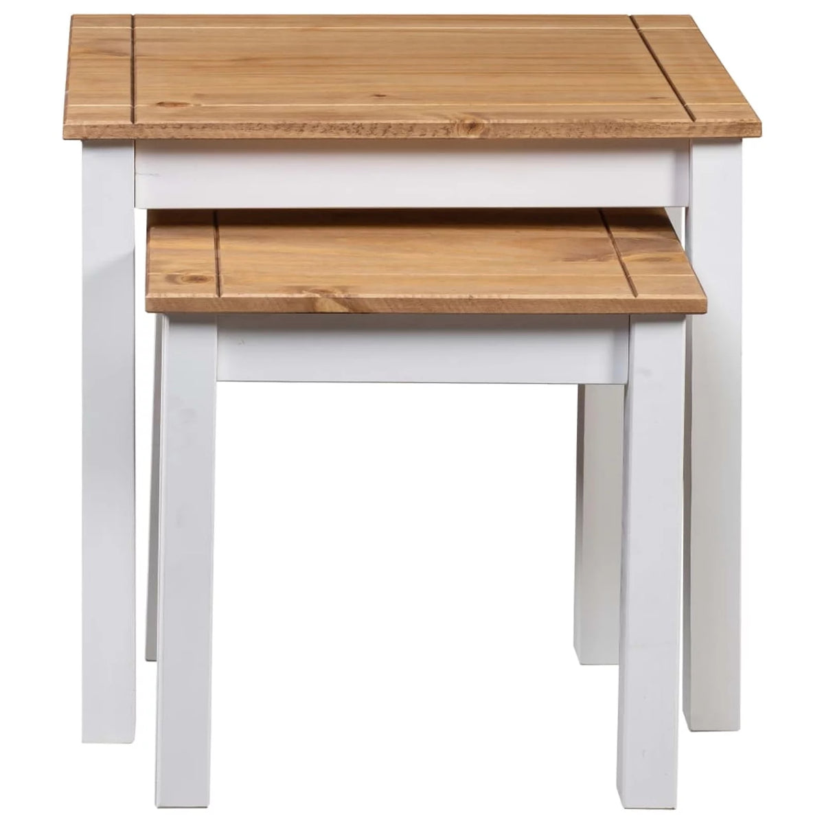 White 2 pcs Solid Pine Wood Nesting Tables A7288