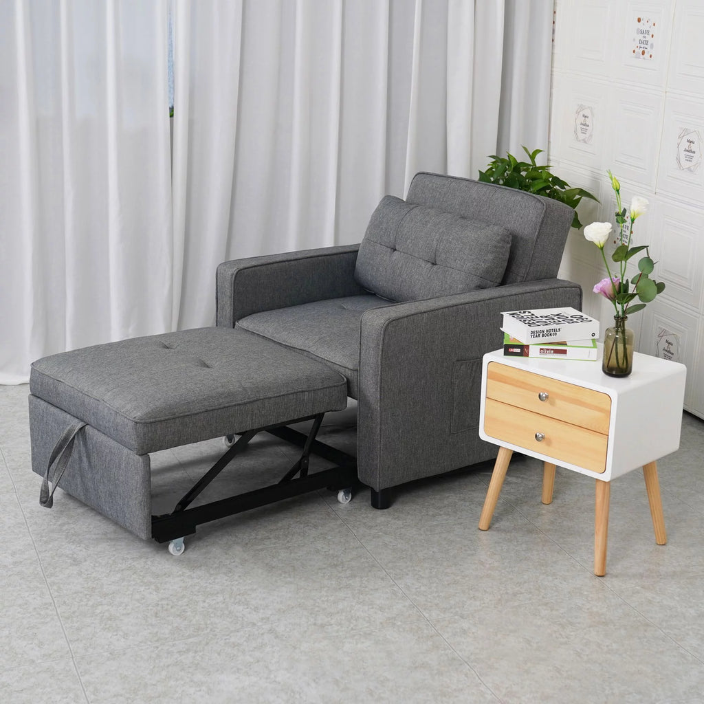 Light Grey Linen Convertible Chair Bed U9239