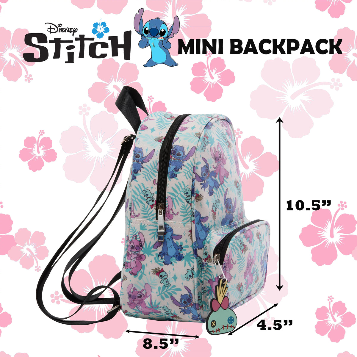 Mini Backpack with Allover Print & Molded Dangle, 10.5 Inches, Adjustable Straps, Faux Leather Y50243