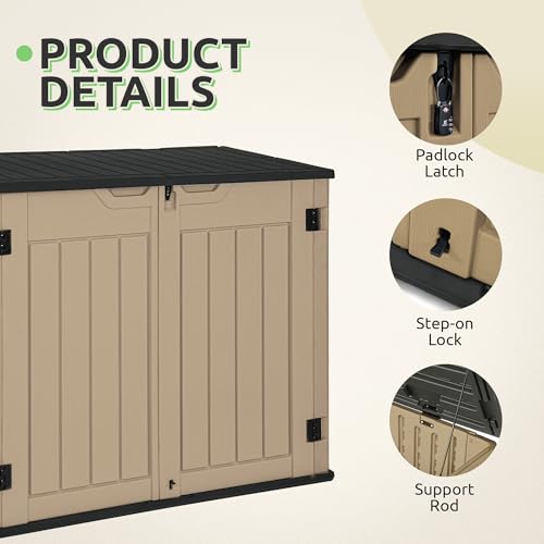 Horizontal Shed with Padlock Latch, 35 Cu Ft Waterproof Light Gray I360