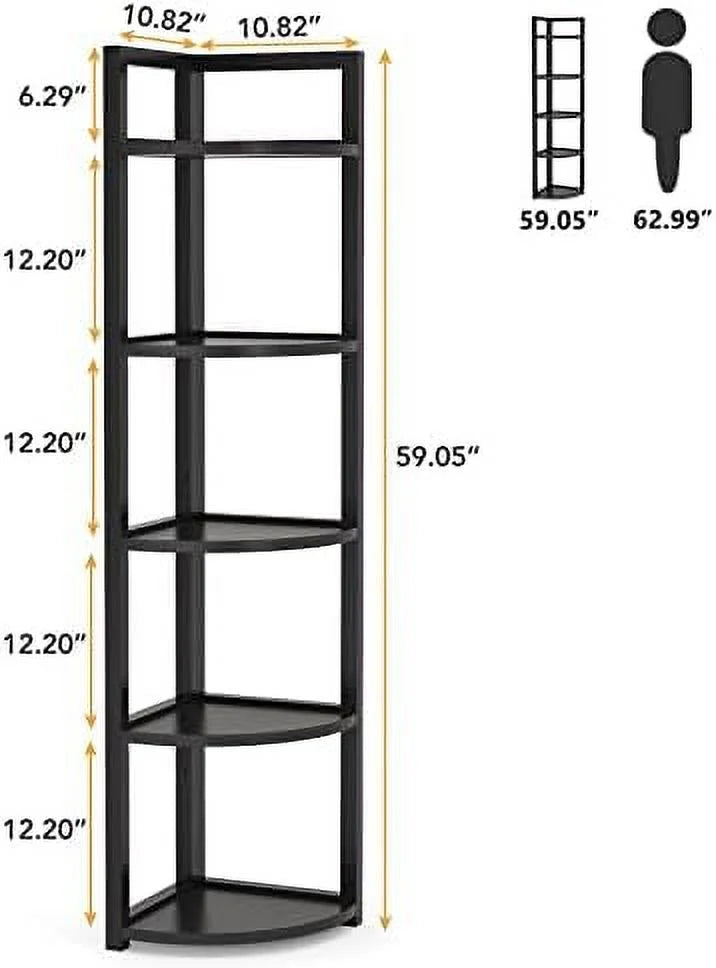 6 Tier 70.9 Inch Tall Corner Bookshelf Black D3480