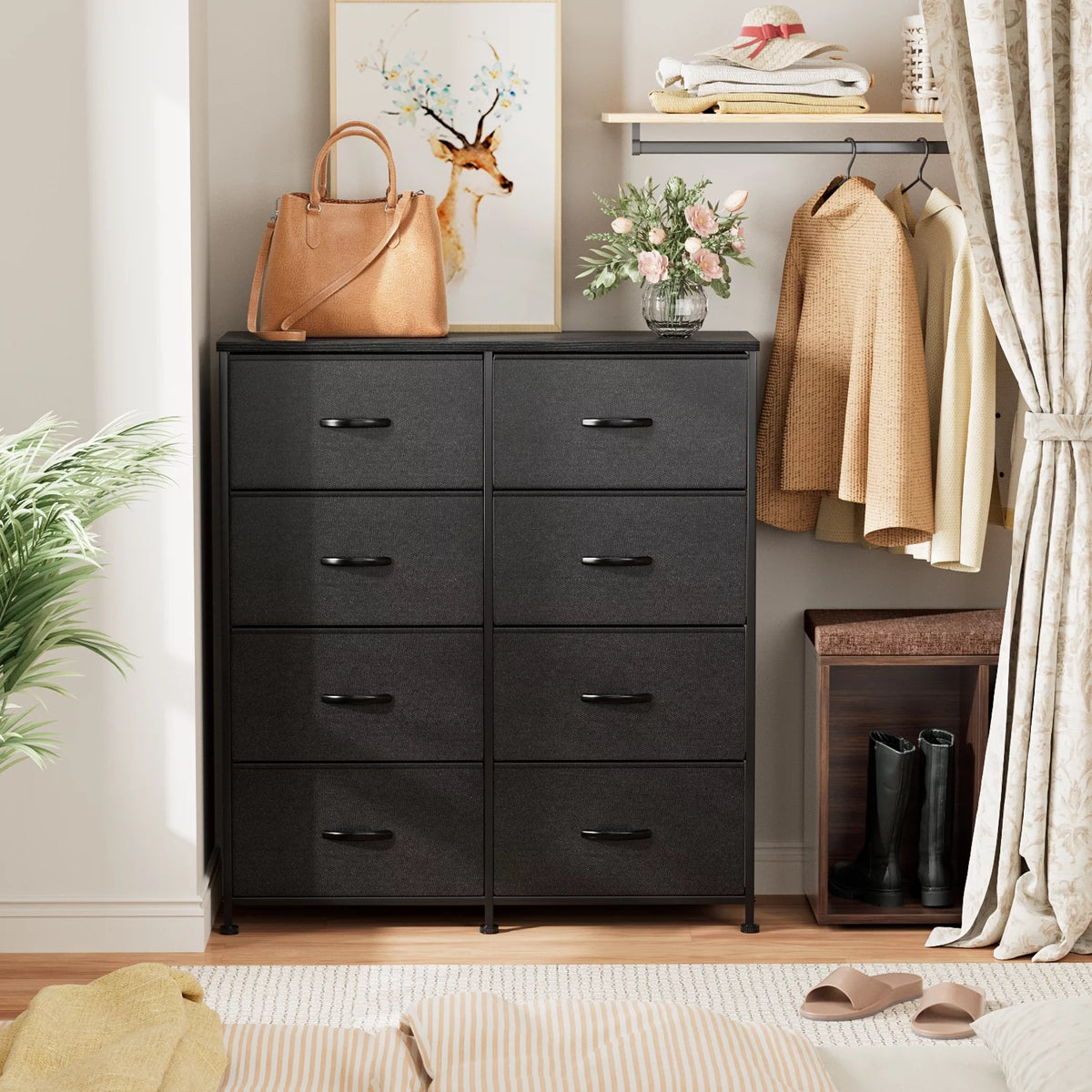 5 Drawer Fabric Dresser with Wood Top V822
