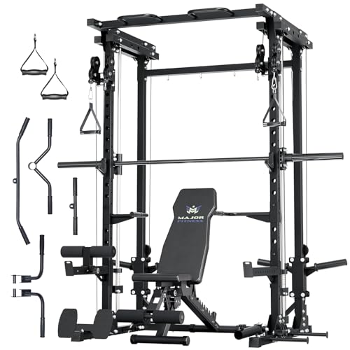 Smith Machine Squat Rack with Weight Bar, Cable Crossover Machine T5187