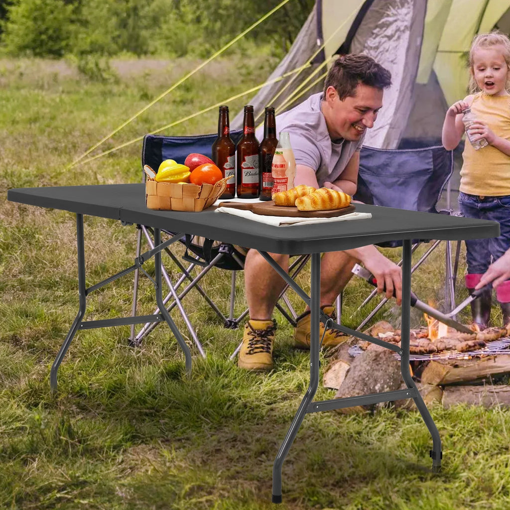 Black 6ft Plastic Folding Table with Carrying Handle K1050
