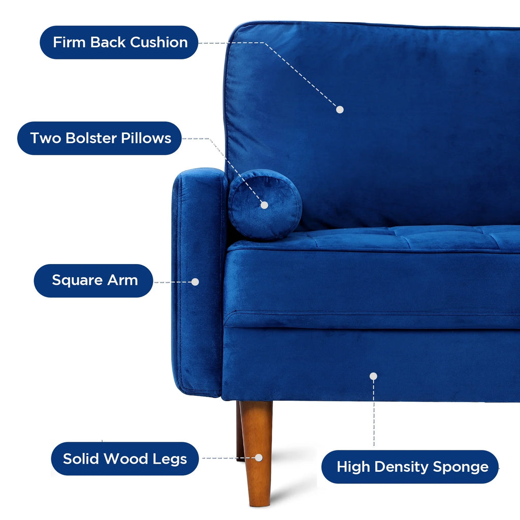 Blue Velvet Rolled Arm Sofa I57592