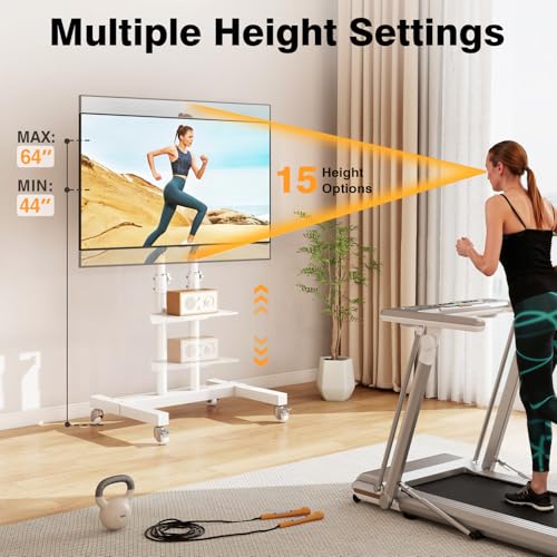 Mobile TV Stand Rolling TV Cart with Mount on Lockable Wheels Height Adjustable for 32-83 Inch Flat Screen or Curved TVs S76403