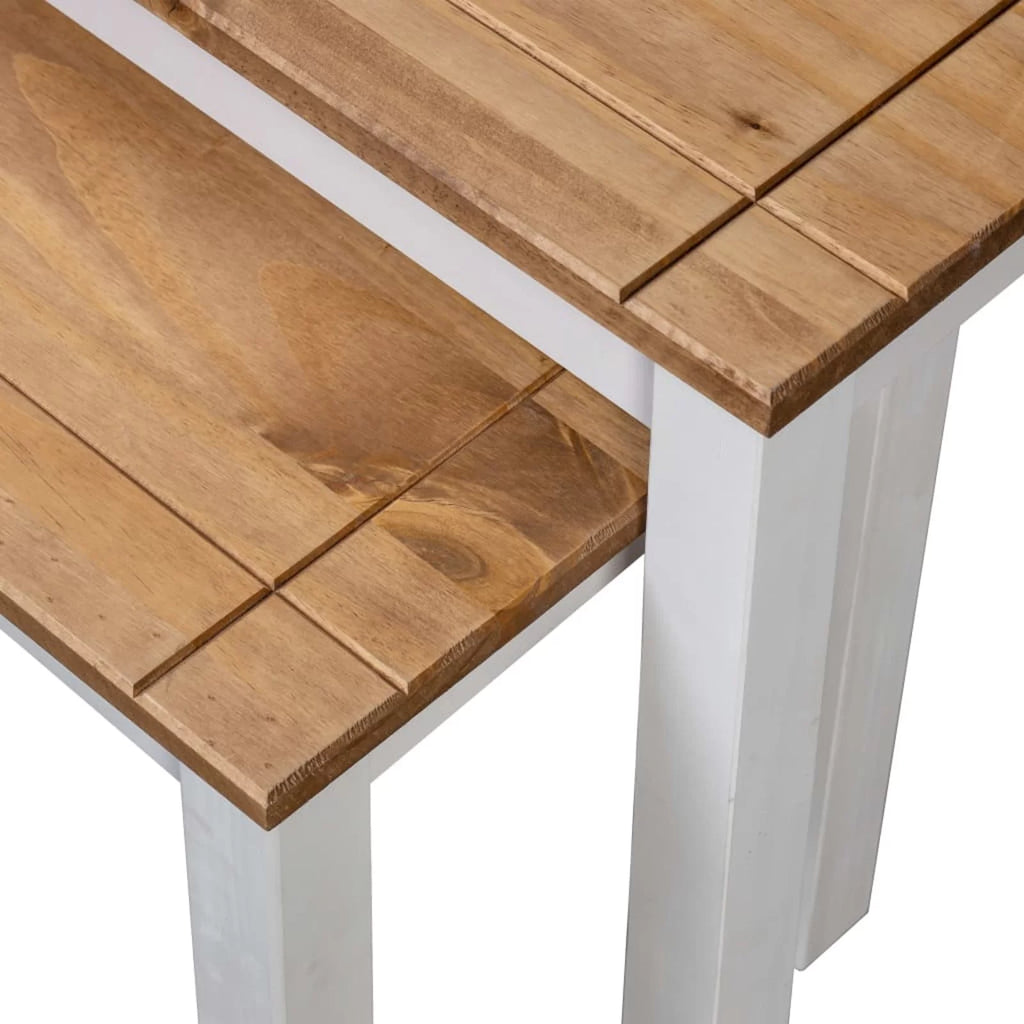 White 2 pcs Solid Pine Wood Nesting Tables A7288