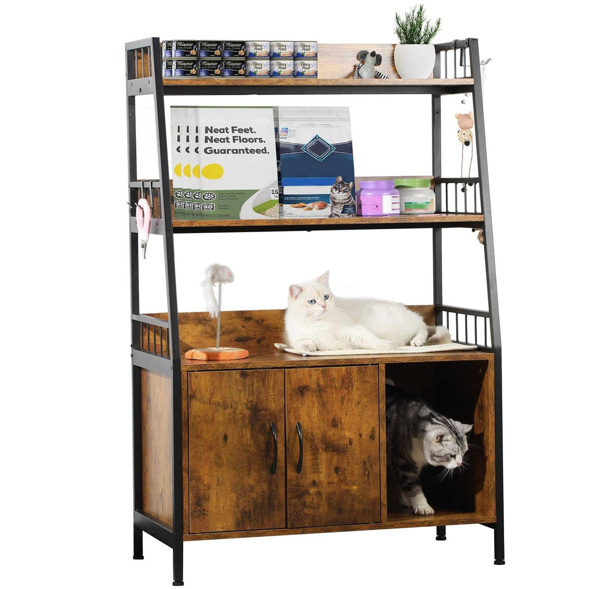 Large Wooden Cat Litter Box Enclosure with Storage Shelves A290