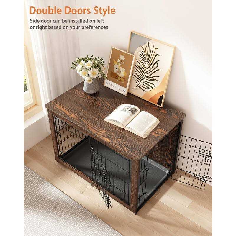 Wooden Dog Crate Furniture with Cushion and Tray X4081