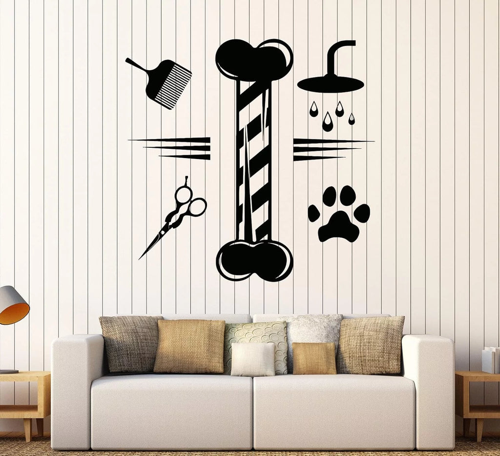 Vinyl Wall Decal Grooming Pets Beauty Salon Animals Stickers Dark Blue I67402