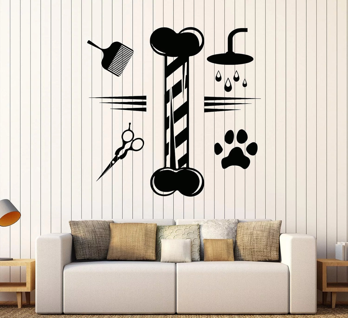 Vinyl Wall Decal Grooming Pets Beauty Salon Animals Stickers Dark Blue I67402