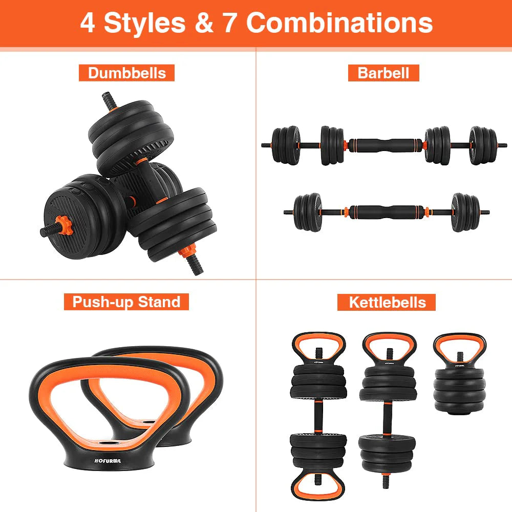 55lb Adjustable Dumbbell, Barbell, and Kettlebell Set H41362