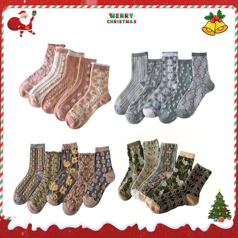 5 Pairs Womens Floral Socks O83917