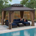 12' x 16' Hardtop Aluminum Gazebo Canopy with Netting & Curtains T46391