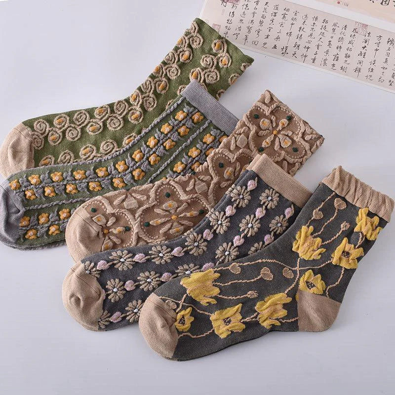 5 Pairs Womens Floral Socks O83917